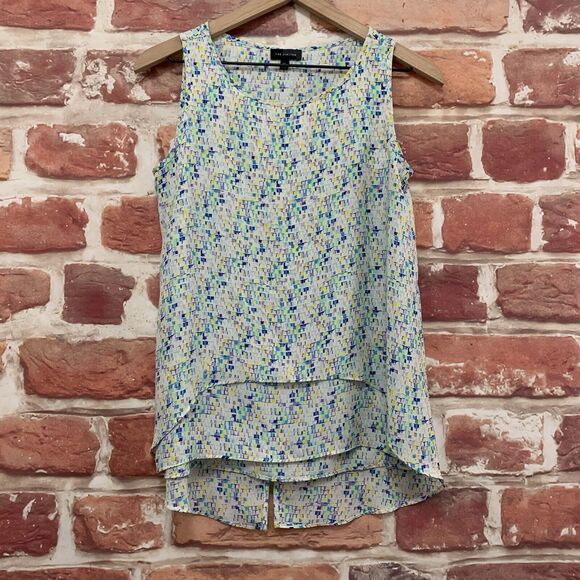 The Limited Top Shirt Women's XS White Multicolor Abstract Tiered Popover Blouse - Picture 1 of 8